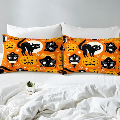 Miniatura 5 de Feelyou Funda de edredón de Halloween, tamaño individual, con 1 funda de almohada, decoración de Halloween, juego de ropa de cama con estampado