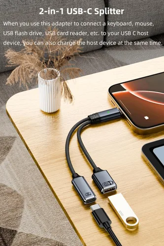 Miniatura 3 de Jadebones Cable USB C a USB OTG y adaptador de carga, divisor USB-C 2 en 1 con carga rápida de 100 W para iPhone serie 16/15, iPad, MacBook, Galaxy