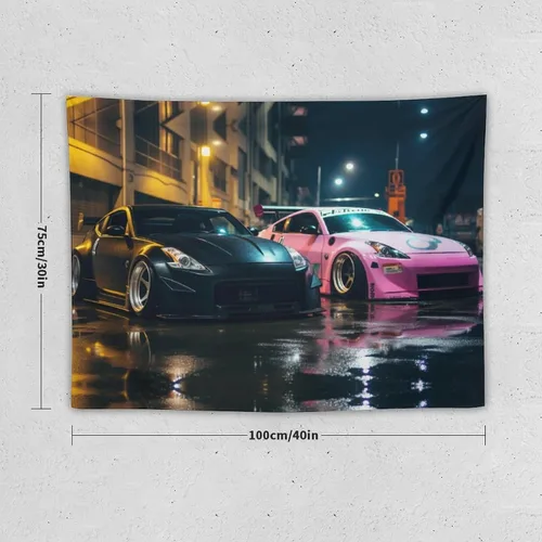 Miniatura 2 de FeoYoed Jdm - Tapiz japonés para automóvil, 350z, color negro y rosa, para estacionar, estación lluviosa, calle, pared, arte de pared