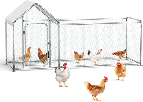 Gallinero de metal, gallinero con cubierta impermeable y anti-UV, jaula de aves de corral con puerta con cerradura, gallinero para gallinas de pato