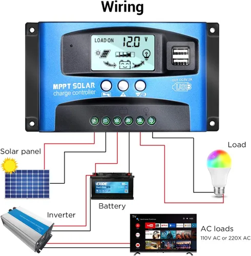 Miniatura 3 de controlador de carga solar MPPT 30A 12V/24V regulador inteligente automático para panel solar con puerto USB doble y pantalla LCD