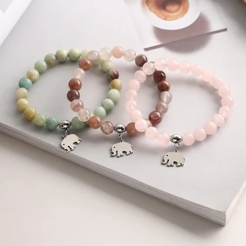 Miniatura 4 de Regalos de elefante para mujer, pulseras de relajación curativas de piedra natural, de 0.315in antiansiedad, piedras de cristal para aliviar