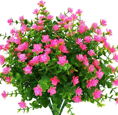Miniatura 9 de Flores artificiales, plantas falsas al aire libre resistentes a los rayos UV, arbustos de boj de plástico sintético, 4 paquetes, para interiores