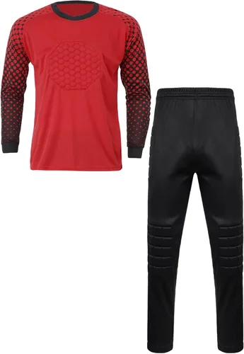 TiaoBug Conjunto de camiseta y pantalones de fútbol acolchados para niños y niños, camisa de portero de manga larga, uniforme de entrenamiento de