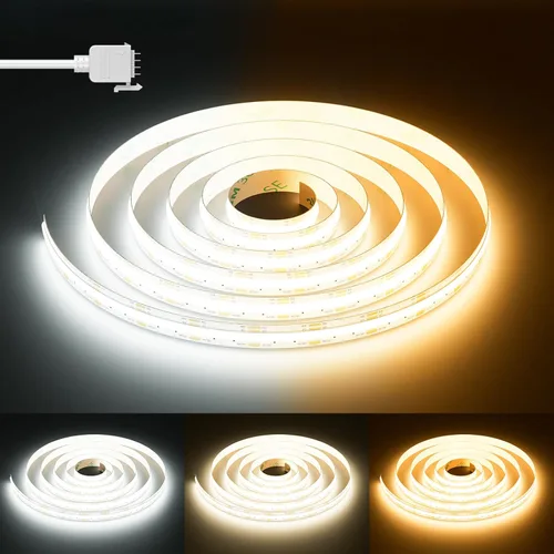 PAUTIX COB - Tira de luz LED blanca CCT sintonizable, 4800 LED, CRI90+ 24 pies/7.5m, regulable 2700K-6500K 24V, cinta LED, para debajo del gabinete,