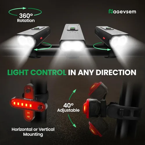 Miniatura 9 de Bike Lights Front and Back for Night Riding, USB-C Rechargeable Bicycle Headlight and Taillight Set, Waterproof, 12+6 Modes, Powerful Front and Rear
