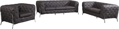 Miniatura 28 de Blackjack Furniture Modena - Moderno juego de sofá de 3 piezas de cuero italiano de grano superior, elegante diseño copetudo y patas de acero Beige