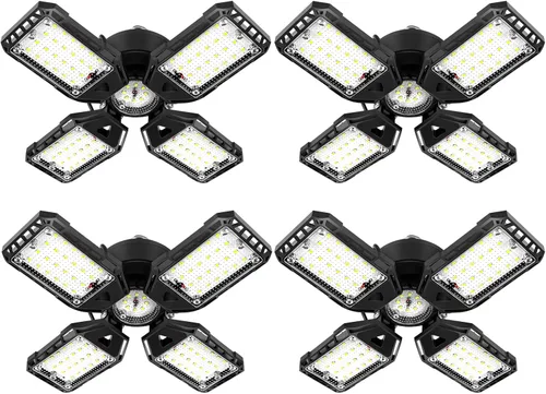 Miniatura 12 de Aoretic - Paquete de 2 luces LED de garaje de 180 W, 18000 lm, 6500 K, con 6 + 1 paneles deformables, luz de tienda LED, para sótano, granero, techo