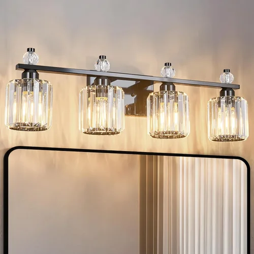 Miniatura 45 de Luces de Tocador de Baño de 3 Luces, Placado Negro, Modernas Luces de Tocador de Cristal para Baño, Luces de Tocador de Cristal para Usar Sobre
