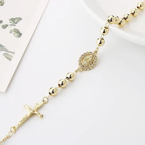 Miniatura 76 de HZMAN Pulsera de cruz con cuentas de rosario virgen de Guadalupe ajustable para mujer, regalo de joyería