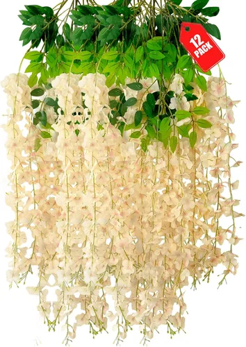 Miniatura 36 de Paquete de 12 flores colgantes de glicina rosa, flores colgantes falsas de 3.44 pies, guirnalda de glicina artificial para decoración de boda, telón