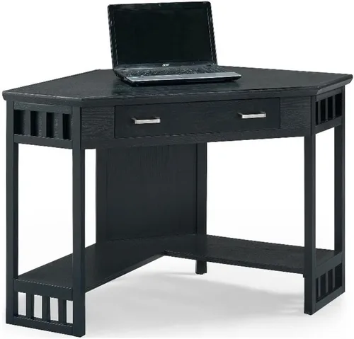 Miniatura 10 de Leick Home Sage 85430 - Escritorio esquinero de oficina, madera maciza, con cajón frontal para teclado, color blanco blanco (White/Brushed Nickel)