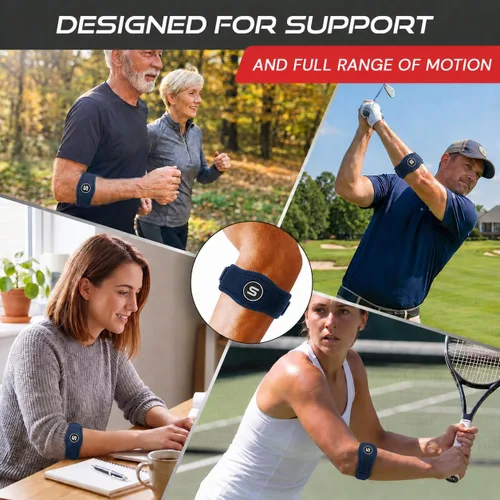 Miniatura 6 de Sleeve Stars - Codera de tenis para mujer, correa de codo de tenis ajustable, codera de golfista para hombres, soporte de contrafuerza para alivio