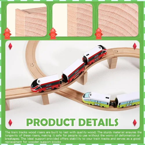 Miniatura 3 de Hiboom 8 piezas de elevadores de madera para vías de tren, accesorios de madera elevados, bloques de soporte de tren de madera para puentes