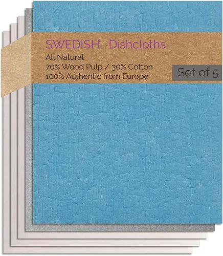 Miniatura 21 de SWEDEdishcloths - Juego de 5 paños de esponja de celulosa (1 gris, 4 naturales) suecos Combo Gnnnn