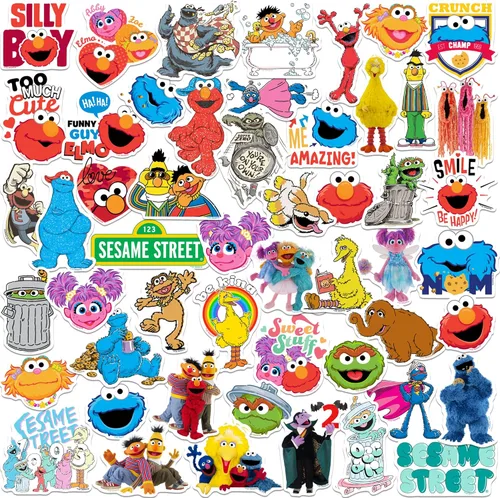Miniatura 7 de Sesame Street - Paquete de 100 calcomanías de vinilo de Elmo, Cookie Monster, Big Bird, Oscar The Grouch, Abby Cadabby, Bert & Ernie, Grover, Zoe