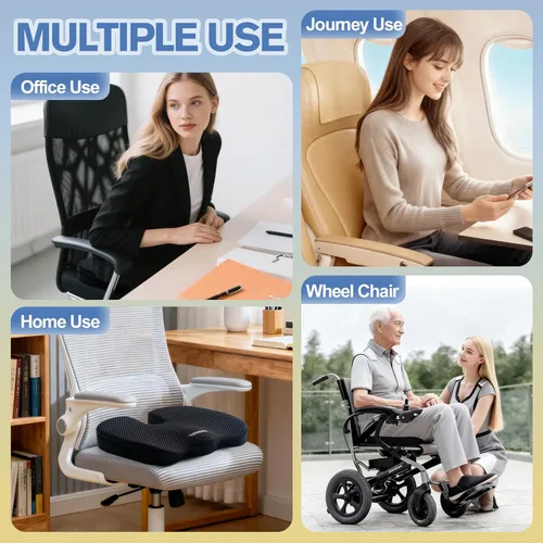 Miniatura 7 de Mureon Cojín para silla de oficina, cojín ergonómico grande de espuma viscoelástica para aliviar la presión de espalda y cadera, cojín de asiento