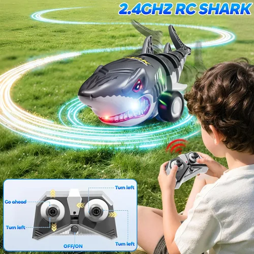 Miniatura 3 de Juguetes de tiburón de control remoto de 2.4 GHz para niños y niños, coche eléctrico de tiburón RC con luz, todo terreno RC car camión