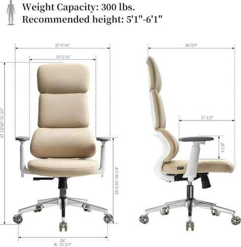 Miniatura 2 de EUREKA ERGONOMIC Remi - Silla de oficina con respaldo alto, silla de oficina de piel sintética con ruedas, silla de escritorio de cuero, silla