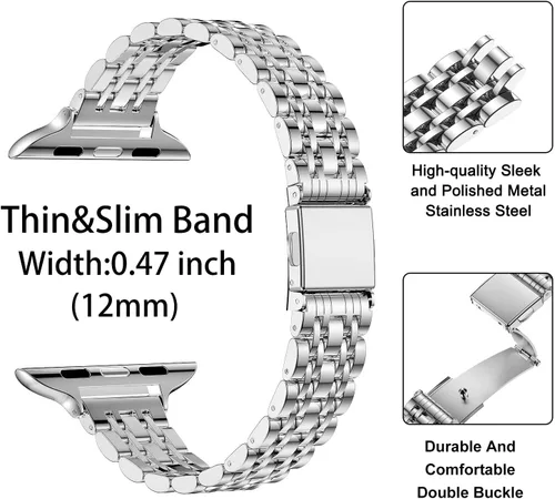 Miniatura 4 de MioHHR Correa delgada de metal compatible con Apple Watch de 42 mm (Series 11 10) 41 mm (Series 9 8 7) 40 mm (Series 6 5 4 SE3/2/1) 38 mm
