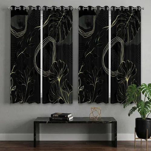 Miniatura 2 de Cortinas opacas negras y doradas, cortinas modernas de mediados de siglo para dormitorio, sala de estar, 63 pulgadas de largo, juego de 2 paneles