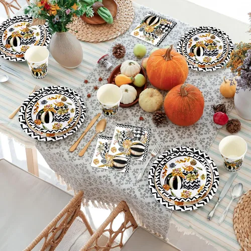 Miniatura 5 de Hsei 250 piezas de platos y servilletas de calabaza de otoño para decoración de fiesta, juegos de vajilla desechable para baby shower, suministros