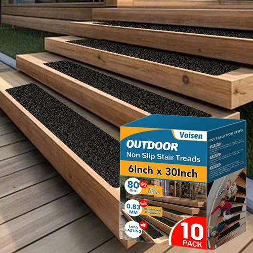 Miniatura 8 de VOISEN Peldaños para escaleras al aire libre, 4" x 30" paquete de 20, tiras antideslizantes precortadas, cinta adhesiva de agarre, impermeable