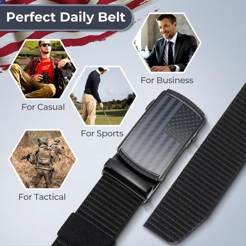 Miniatura 5 de Beltroad Cinturón de la bandera estadounidense para hombre, cinturones de trinquete de nailon negro, decoraciones patrióticas del 4 de julio