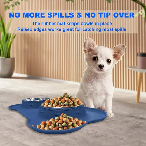 Miniatura 5 de AsFrost Tazones de Comida para Perros de Acero Inoxidable, Juego de Tazones de Comida y Agua para Perros, Tazones para Perros Sin Derrames con Azul