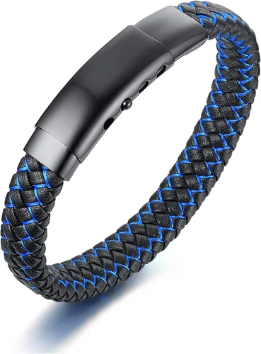 VNOX - Brazalete ajustable de cuero trenzado azul hecho a mano con mantra inspirador para hombre, pulsera de estímulo, regalo motivacional para