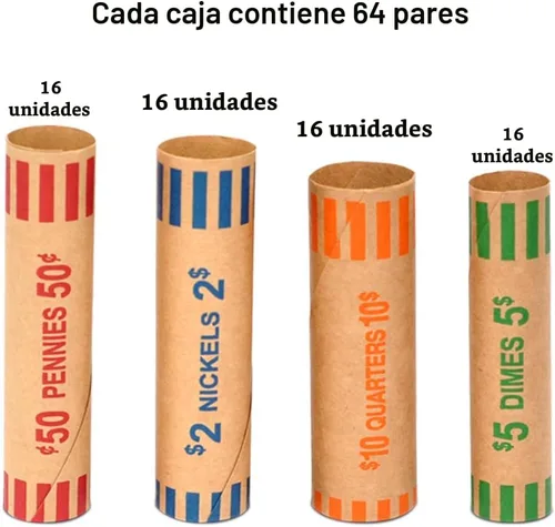 Miniatura 2 de Surtido de rollo preformado de monedas, 25 centavos, 10 centavos, 5 centavos y 1 centavo de dólar