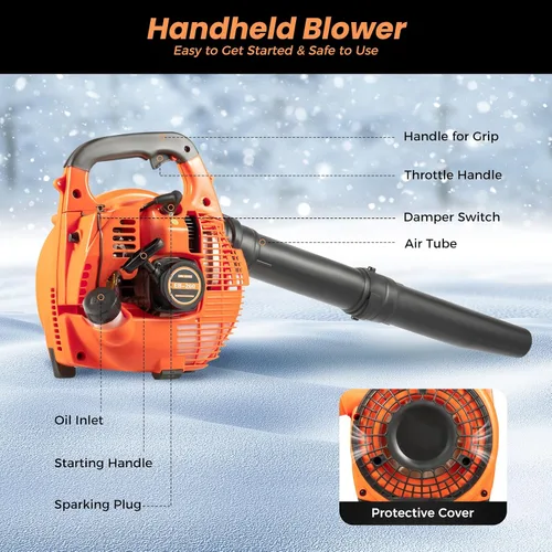 Miniatura 3 de Soplador de hojas de gas de mano, soplador de 2 tiempos de 25.4 cc, soplador recargable con silenciador para jardín y césped, para soplar nieve