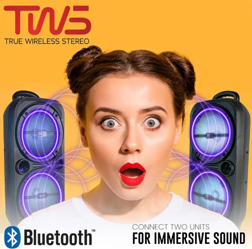 Miniatura 4 de QFX PBX-8008SM TWS - Altavoces portátiles recargables con Bluetooth de 8 pulgadas con adaptador de CA y micrófono, color negro