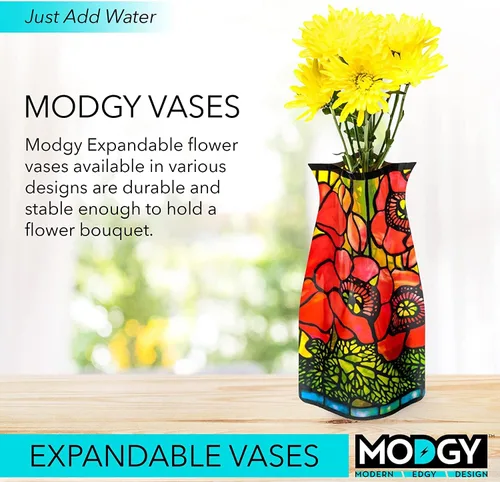 Miniatura 2 de MODGY Florero de plástico plegable y expandible, irrompible, plegable, centros de mesa modernos decorativos, decoraciones de mesa, amapolas Louis C.