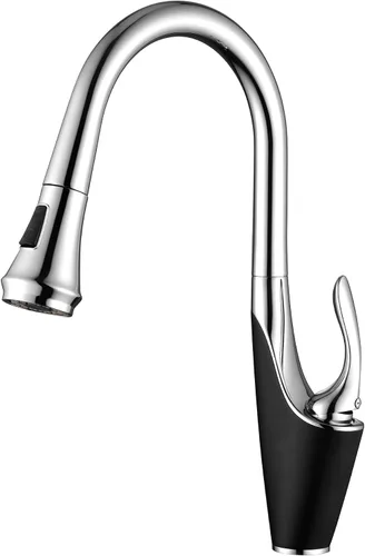 sumerain Grifo de cocina de un solo orificio con rociador extraíble, grifo de fregadero de cocina de acero inoxidable de una sola manija, cromo y