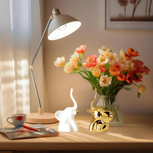 Miniatura 2 de Decoración del hogar para estantes, estatuas de elefante, 1 par, pequeños detalles decorativos para estantes, mesa de oficina, estantería