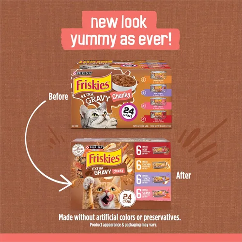 Miniatura 2 de Purina Friskies - Alimento húmedo extra en salsa para gatos, paquete variado de 24 unidades (con pollo, pavo, salmón, carne de res) (paquete de 24)