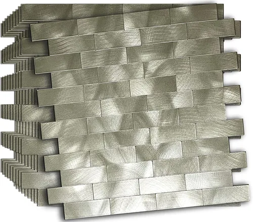 XUANINY Adhesivo autoadhesivo de aluminio 3D para cocina, baño, despegar y pegar (11.81 x 11.88 pulgadas, 10 hojas, champán)
