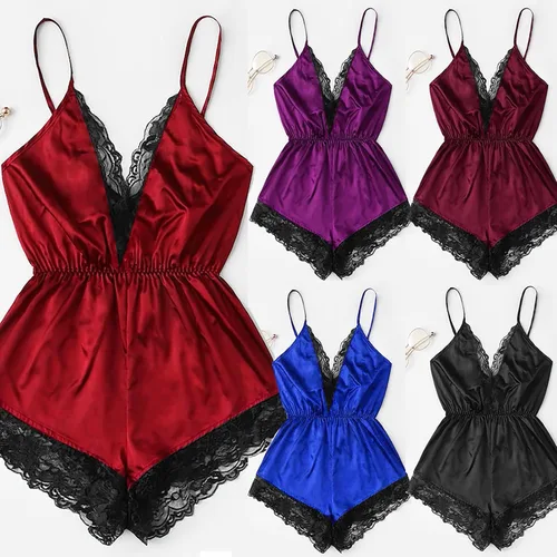Miniatura 3 de Conjunto de lencería sexy de encaje para mujer con cuello en V de seda pijamas dormir salón sexo cosas para parejas Kinky para el juego sexual