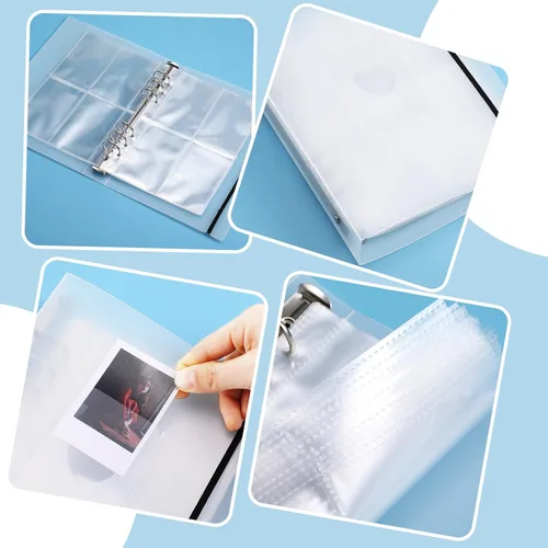 Miniatura 7 de Spakon Mini álbum de fotos con 20 carpetas interiores de 6 anillos para tarjetas fotográficas A5 Kpop, portatarjetas para libros, carpetas