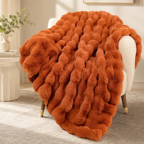 Miniatura 13 de Touchat - Manta de lujo de 1000GSM de pelo sintético de conejo, cobija súper pesada y cálida y acogedora para sofá, cama, sillón, esponjosa, Blanco