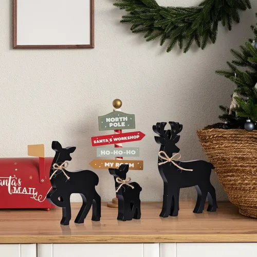 Miniatura 6 de Faccito 3 piezas de decoración de mesa de reno de Navidad, centros de mesa rústicos de ciervos familiares con lazo de cuerda, decoración de bandeja