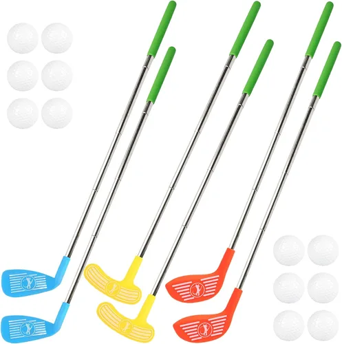 Juego de 18 palos de golf para niños, de plástico, incluye 6 palos de golf escalables y 12 pelotas para niños pequeños, para exteriores, interiores,