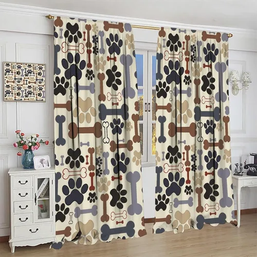 Miniatura 4 de Cortinas opacas con diseño de animales, fondo azul con huellas de perro, huesos y divertido patrón de cachorro, cortinas de sala de estar para niños