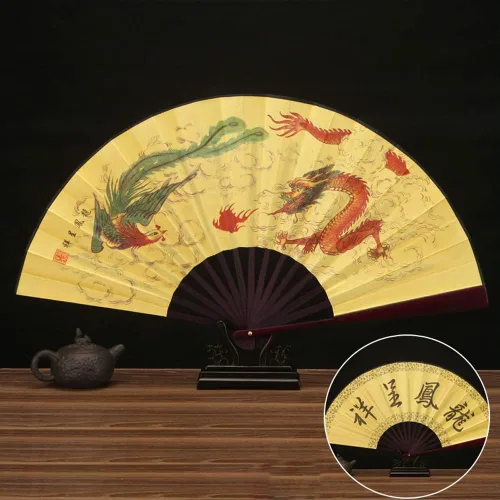 Miniatura 4 de Fox Baby Abanicos de mano plegables de 2 piezas, tela de bambú de 13 pulgadas, abanicos de mano grandes con pintura tradicional china para Gran