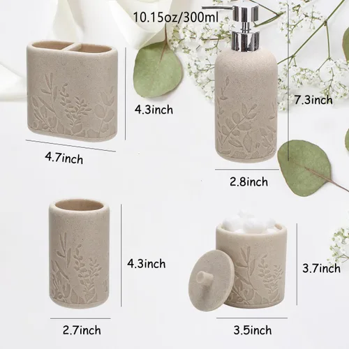 Miniatura 6 de Aksipo - Juego de accesorios de baño beige, 4 piezas de conjunto de accesorios de baño de resina resistente, dispensador de jabón de manos, juego