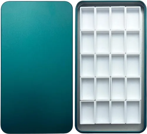 Miniatura 35 de Estuche de lata de paleta de acuarela con 40 piezas de sartenes vacías de plástico blanco con cuadrados magnéticos para transportar - Paleta
