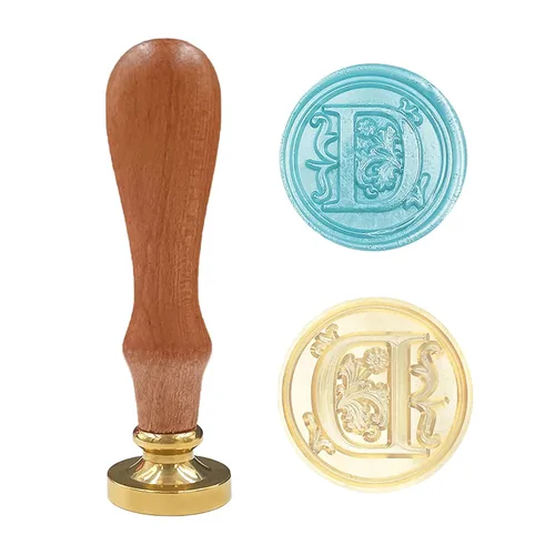 Miniatura 16 de Sello clásico de cera para sellar varios alfabetos, cabeza de latón, mango de madera, sellos para tarjeta/sobre/regalo (sello, letra V)