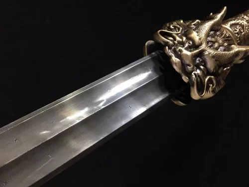 Miniatura 2 de Espadas chinas, Espada Rey Dragón Real, Hojas de acero de Damasco forjado, accesorios de latón, vaina de ébano, negro