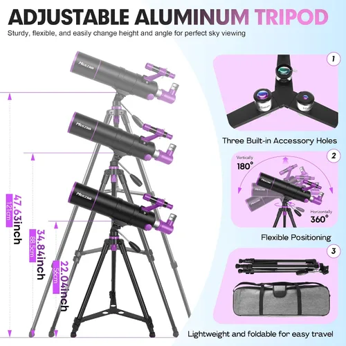 Miniatura 5 de MEEZAA Telescopio, Telescopio para Adultos de Alta Potencia, Apertura de 90mm 550mm Telescopios Refractores Profesionales Portátiles para Niños